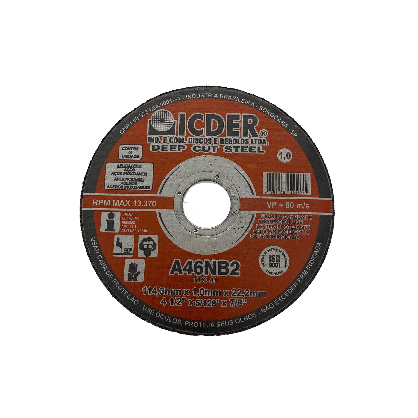 Disco De Corte - 4.1/2 X 7/8 - 2 Telas - Deep Cut - Icder - 114,3 x 1,0 x 22,2 mm