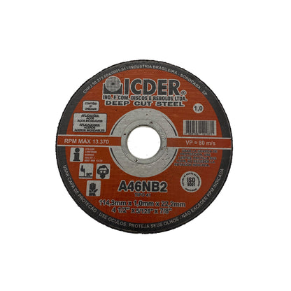 Disco De Corte - 4.1/2 X 7/8 - 2 Telas - Deep Cut - Icder - 114,3 x 1,0 x 22,2 mm