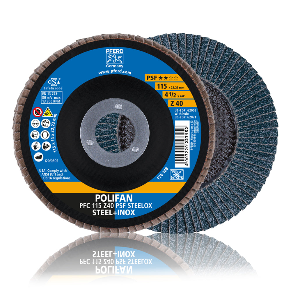 Disco Polifan Flap PFERD 115mm Grão 40 PSF Steelox - ART. 67764115 - Caixa com 10