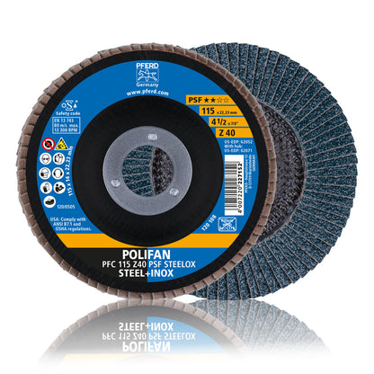 Disco Polifan Flap PFERD 115mm Grão 40 PSF Steelox - ART. 67764115 - Caixa com 10
