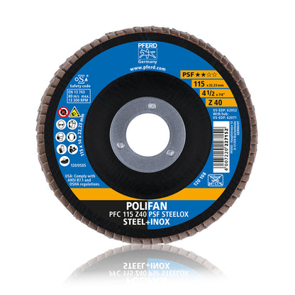 Disco Polifan Flap PFERD 115mm Grão 40 PSF Steelox - ART. 67764115 - Caixa com 10