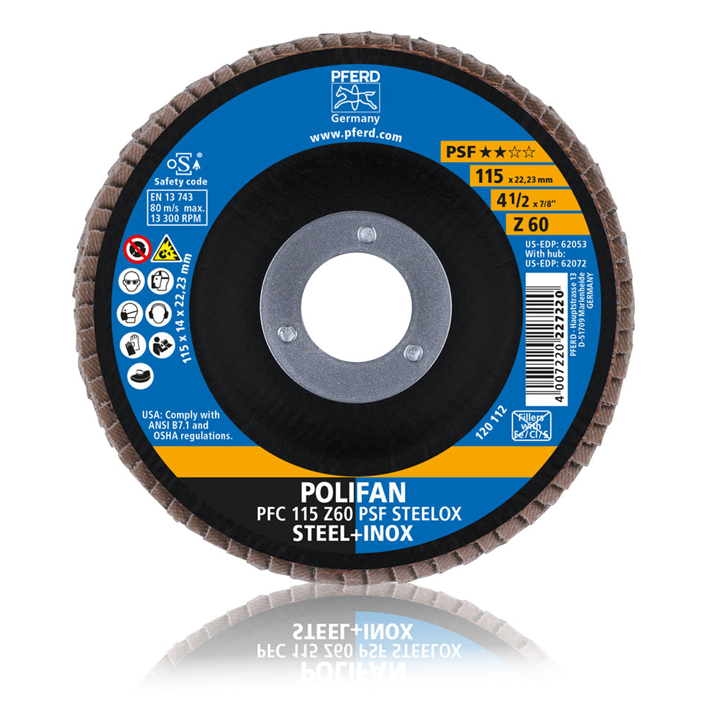 Disco Polifan Flap PFERD 115mm Grão 60 PSF Steelox- ART. 67766115 - Caixa com 10