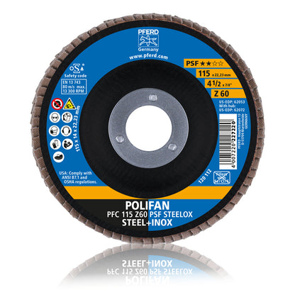 Disco Polifan Flap PFERD 115mm Grão 60 PSF Steelox- ART. 67766115 - Caixa com 10