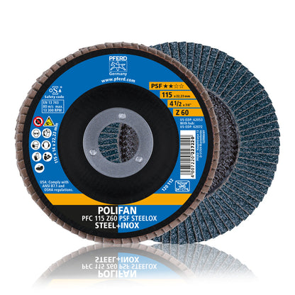 Disco Polifan Flap PFERD 115mm Grão 60 PSF Steelox- ART. 67766115 - Caixa com 10