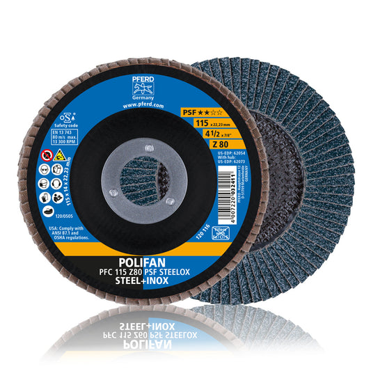 Disco Polifan Flap PFERD 115mm Grão 80 PSF Steelox - ART. 67768115 - Caixa com 10