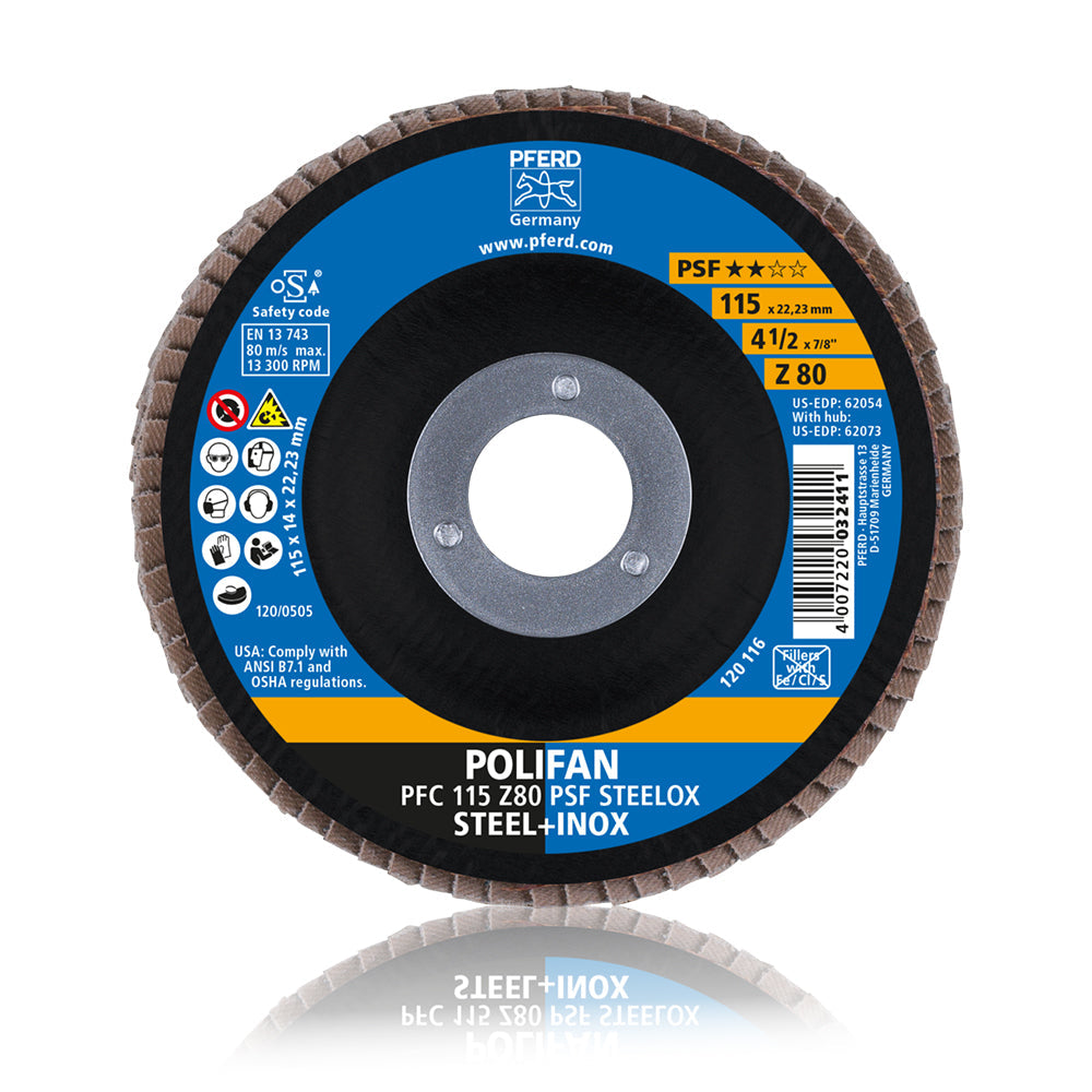 Disco Polifan Flap PFERD 115mm Grão 80 PSF Steelox - ART. 67768115 - Caixa com 10