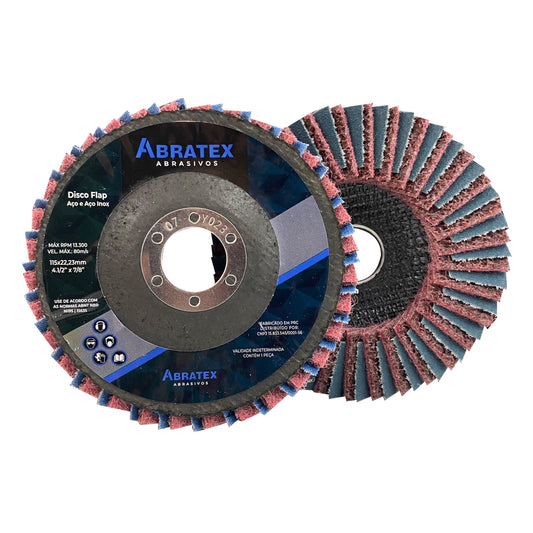 Disco Flap Misto 115mm - Manta Vinho e Lixa 120 Abratex | Caixa com 5