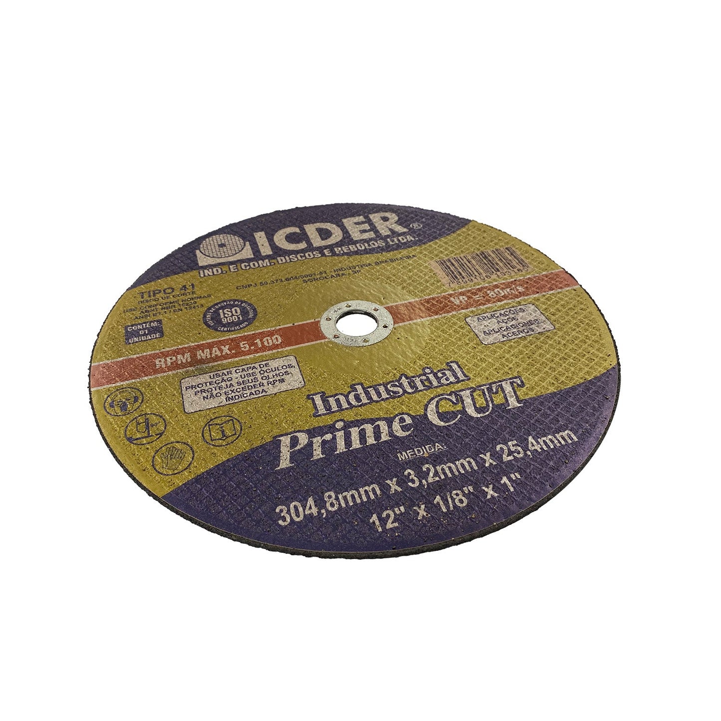 Disco de Corte (Policorte) - 12" x 1/8" x 1" - Icder - 304,8 x 3,2 x 25,4 mm