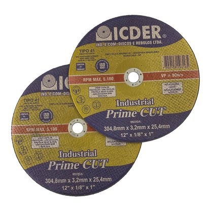Disco de Corte (Policorte) - 12" x 1/8" x 1" - Icder - 304,8 x 3,2 x 25,4 mm
